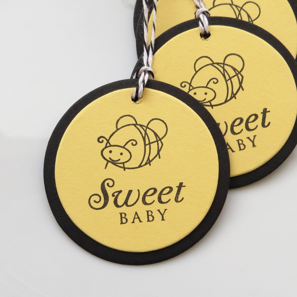 Baby Shower Tags Sweet Baby - Set of 6 - Custom Colors Available - Bee Baby Shower Tags Bumble Bee Party Il_570xn