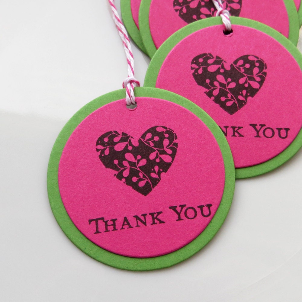 Thank You Tags Heart - Set of 6 - Custom Colors Available - Wedding Thank You Tags Bridal Shower Tags