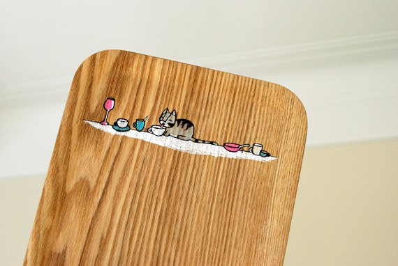 Serving Tray with Cat Illustration