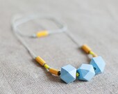 Geometric Jewelry  / Geometric Necklace / Wooden Necklace/ Yellow Light Blue Necklace