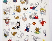 Cute Bunny Rabbit Plastic Stickers From Korea - Superman, Wonderwoman, Dog, Pig, Turtle, Alien, UFO, Ice Cream, Bear, Cat, Bee, Poo, Camera