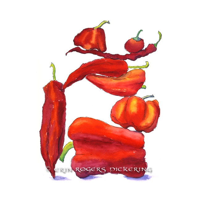 Red Peppers Balanced Diet 8x10 print Kitchen Art