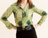 70s Paisley Lime K-Mart Blouse / Small
