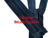 One 18 inch Vislon Jacket Zipper YKK 5 Molded Plastic Medium Weight  Separating Bottom - Select  Color