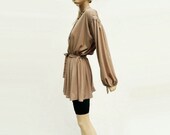 Vintage Mini Dress 1980s Upcycled Tunic Neutral Beige / S, M, L