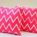 Truly Outrageous - As seen in Real Simple magazine, set of two, neon pink, organic chevron screen printed pillows 12x12