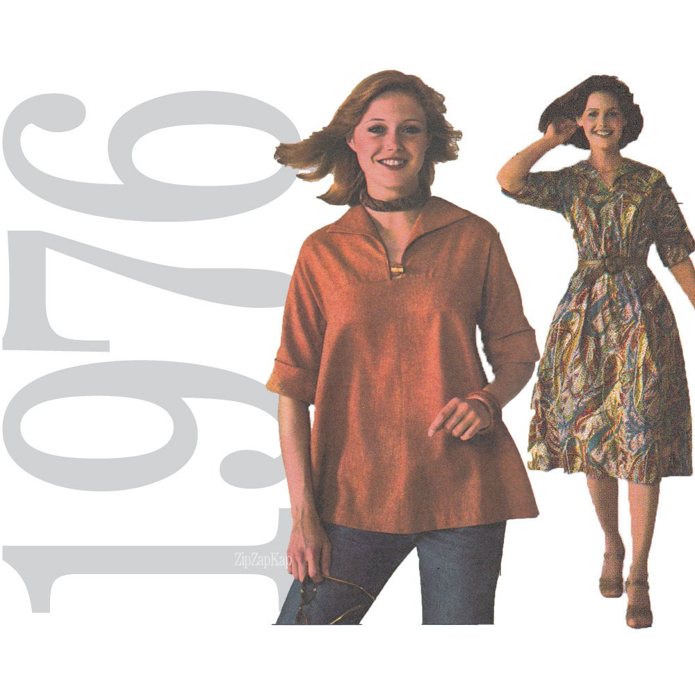 1970s Vintage Pattern - Misses Dress and Top - 34 Bust Womens Dress Sewing Pattern - Simplicity 7835  - Uncut, FF