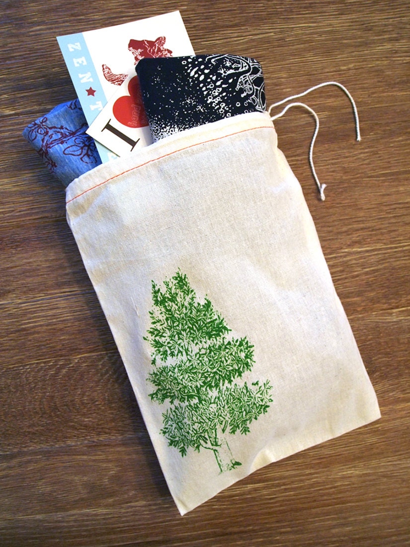 GIFT BAG 8x11" Magnolia Tree - Hand Printed Drawstring Cotton Bag