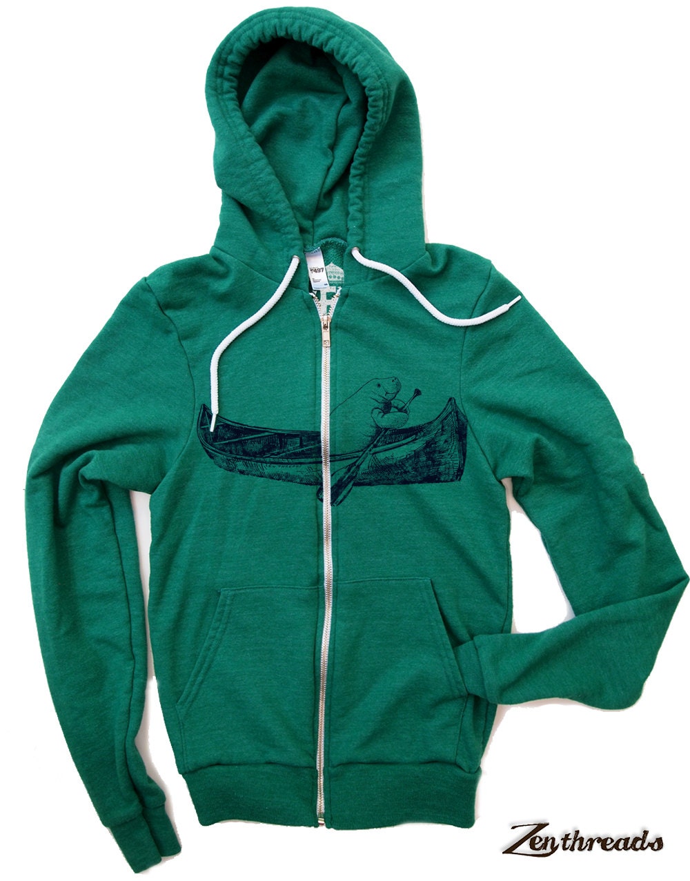 Unisex MANATEE (in a Canoe) Tri-Blend Vintage Green Hoody - American Apparel XS S M L XL