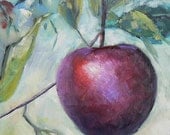 Oil Landscape Original Painting,  Apple on the Tree, Daily Painting, 6x8" Painting