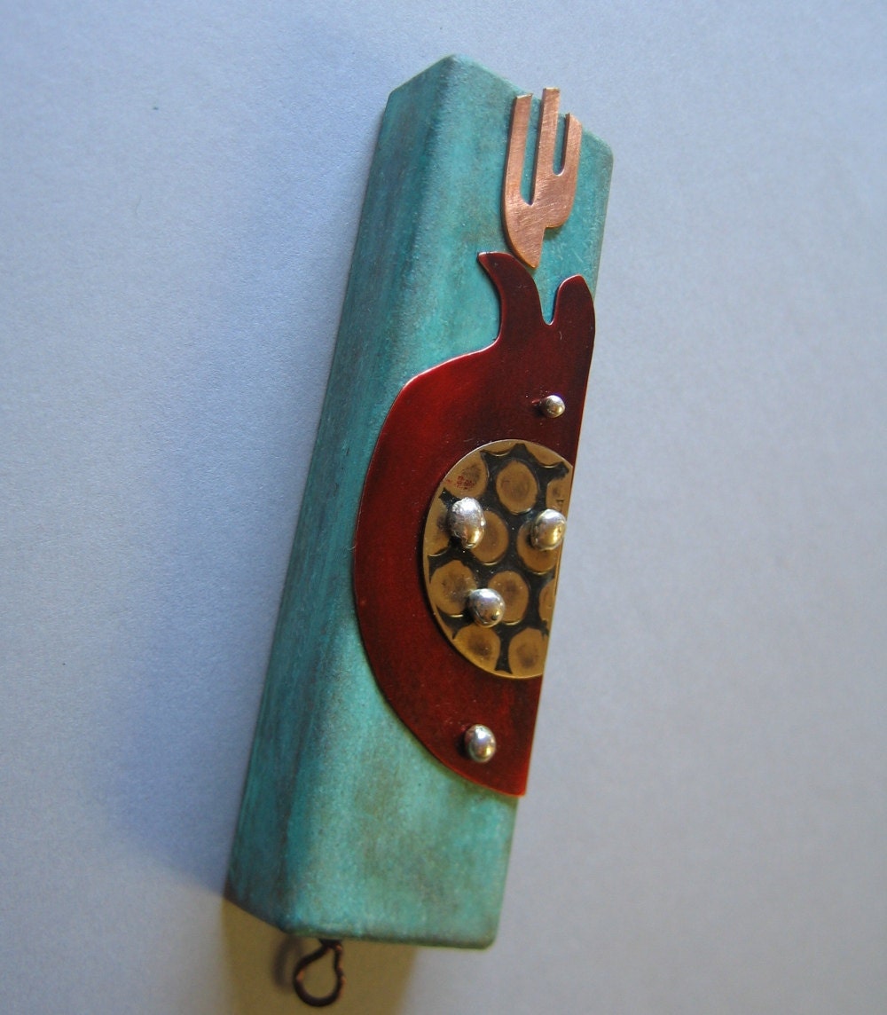 Jewish Mezuzah Case, Pomegranate in Mixed Metals