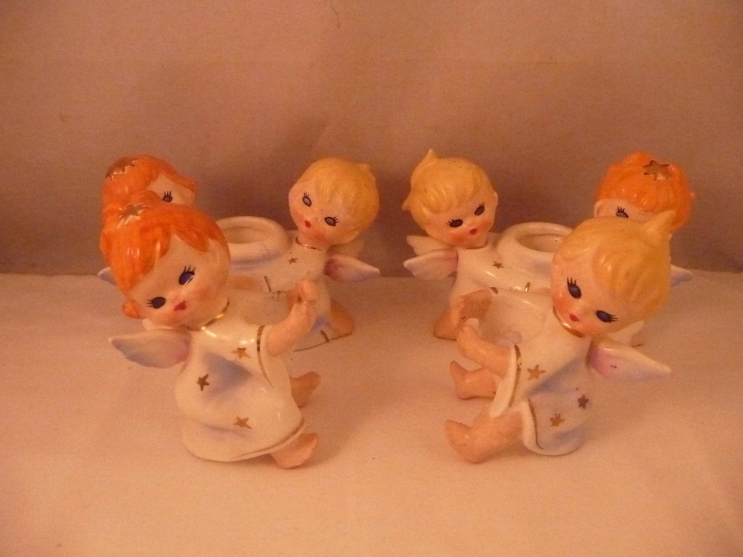 Rare Complete Set of Vintage Lefton Angel Candle Holders and Huggers