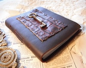 Crocodile and Key - leather journal with antique skeleton key and hidden pocket