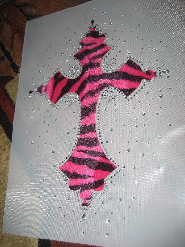 Diy Hot Pink and Black Zebra Faux Fur & Crystal Heat Transfer