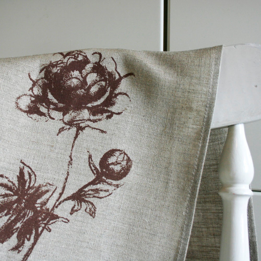 Linen teatowel with brown peonies