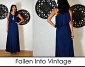 Glam Vintage Navy Ruffle One Shoulder Maxi Dress S/M
