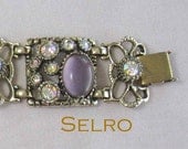 Selro Link Bracelet Square Links Pink Purple Moonstones AB Rhinestones