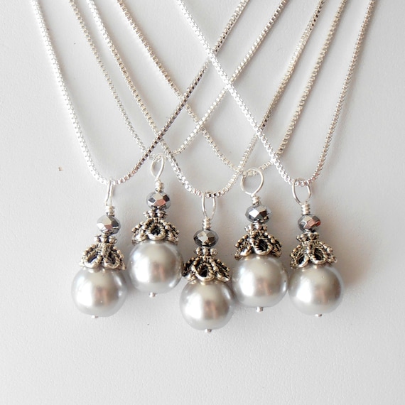 Gray Bridesmaid Jewelry Wedding Jewelry Beaded Earrings Gray Pearl Bridesmaid Earrings Bridal Jewelry Sets Beaded Dangles Handmade Guinevere