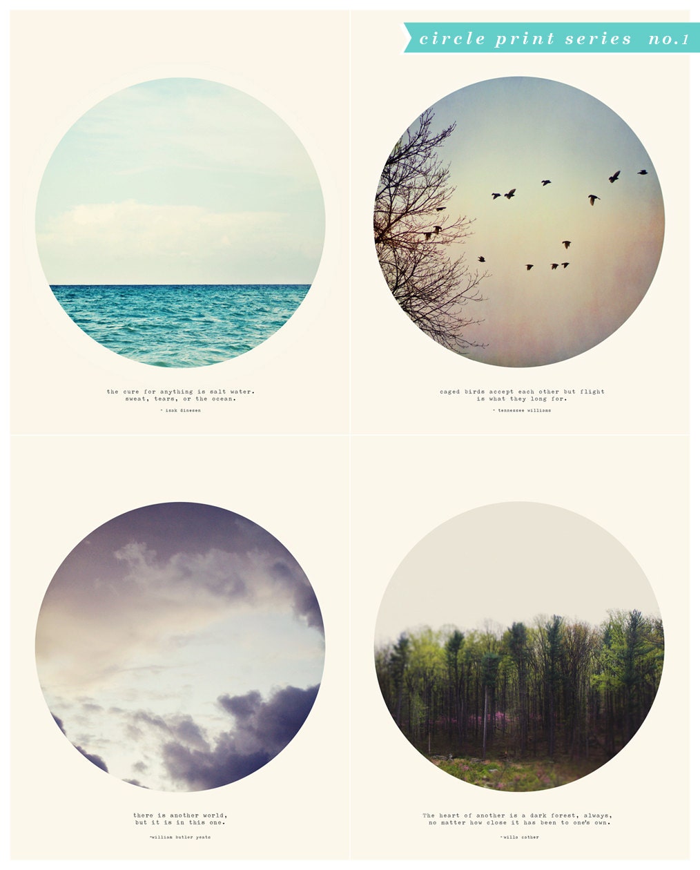 Circle Print Series No.1 - Salt Water Cure, Ocean, Birds, Gifts, Decor, Forest, Clouds, Sky, Tina Crespo