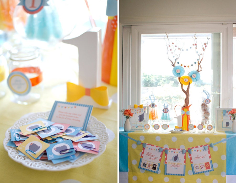 DOLJABI Korean First Birthday: for Custom Silhouette, ABC Alphabet, Little Man, Bowtie DIY Party Package Il_170x135
