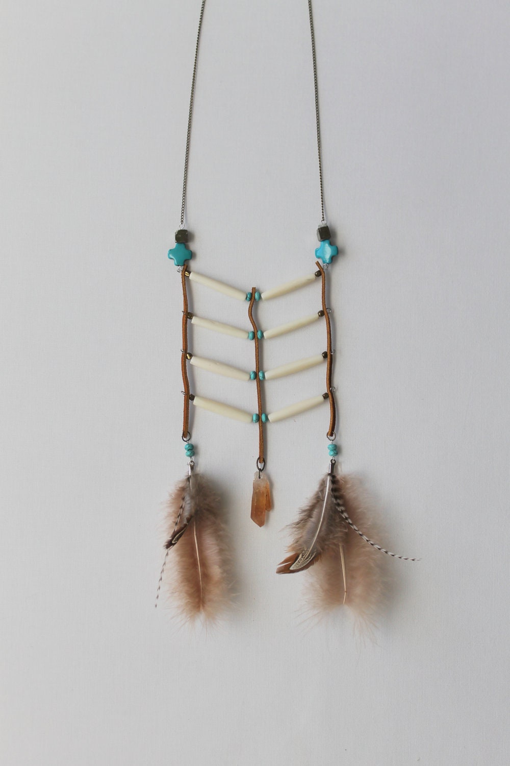 Tangerine Quartz Feather Breastplate Necklace