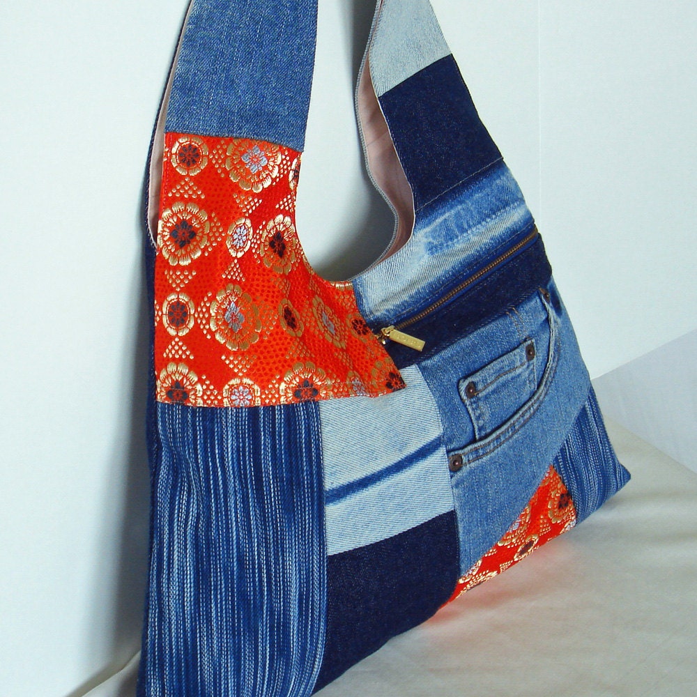 Recycled Old Jeans Hobo Bag