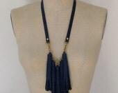 SALE Cobalt Blue Leather Tassel Fringe Necklace