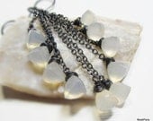 Oxidized Sterling Silver Gemstone Dangle Earrings with Glowing White Onyx