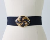 Navy Blue Belt / 1980s Belt / Stretchy Belt / Cinch Belt