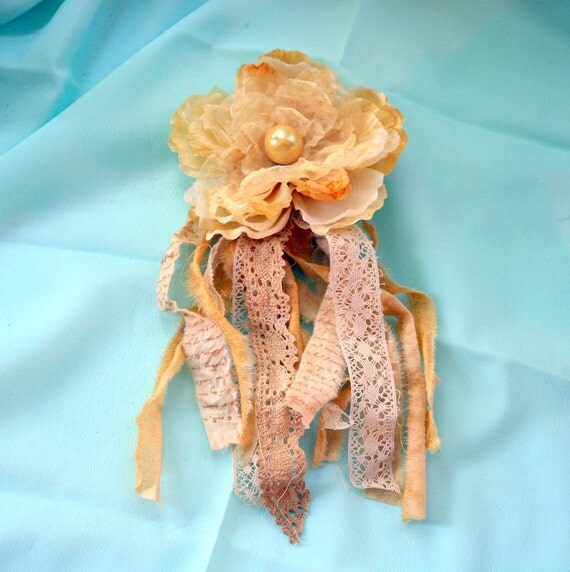 Golden Ecru Rosette Corsage Brooch Reserved for Liz