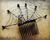 Spider Web Hair Comb.  Black Spider Web Goth Hair Comb for Halloween.