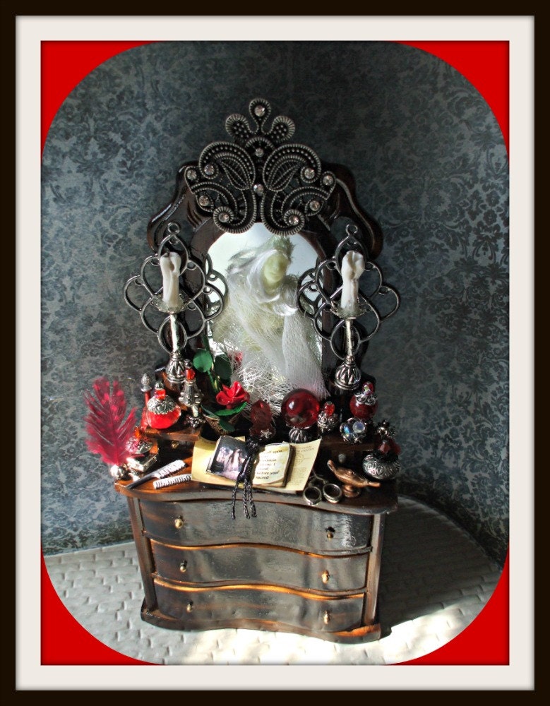 Gothic Witch Wizard Halloween dollhouse miniatures cabinet dresser  glow in dark ooak