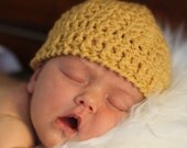 Newborn Hat Crocheted in Yellow Beanie Style - Preemie to Infant Size