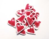 AVIALABLE IN 3 WEEKS - Glossy Little Red Hearts Beads - Limoges Porcelain Pendants Red 16 beads