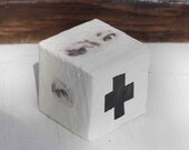 BLACK Cross Art Block Encaustic Painting Black and White