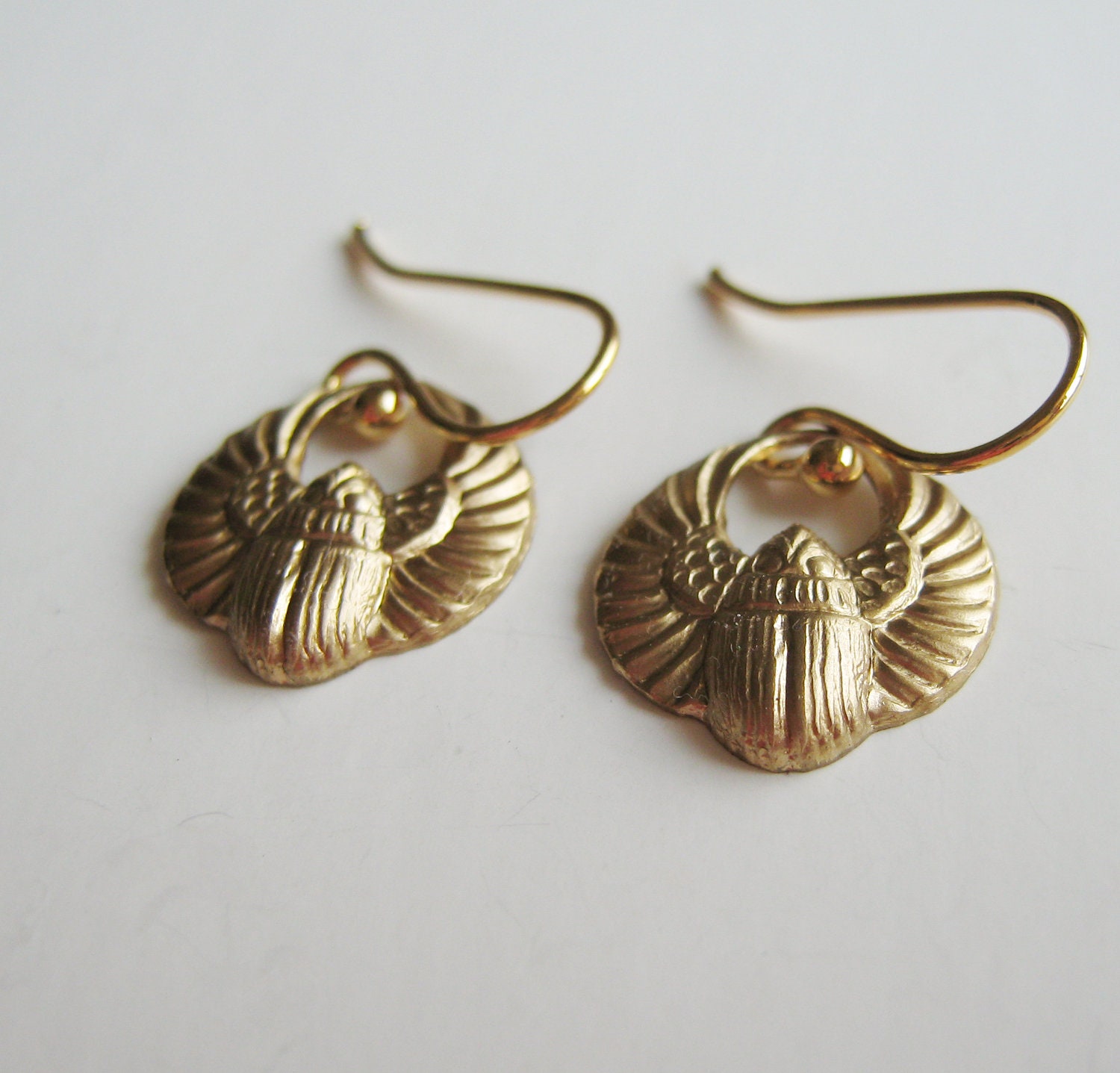 Winged Scarab Earrings. Ancient Egypt. Brass Earrings. Small Charm Earrings.