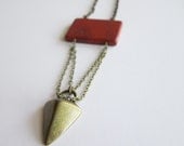 Boho Spike Necklace. Brass Spike. Red Jasper Stone. Long Chain Necklace. Layering.