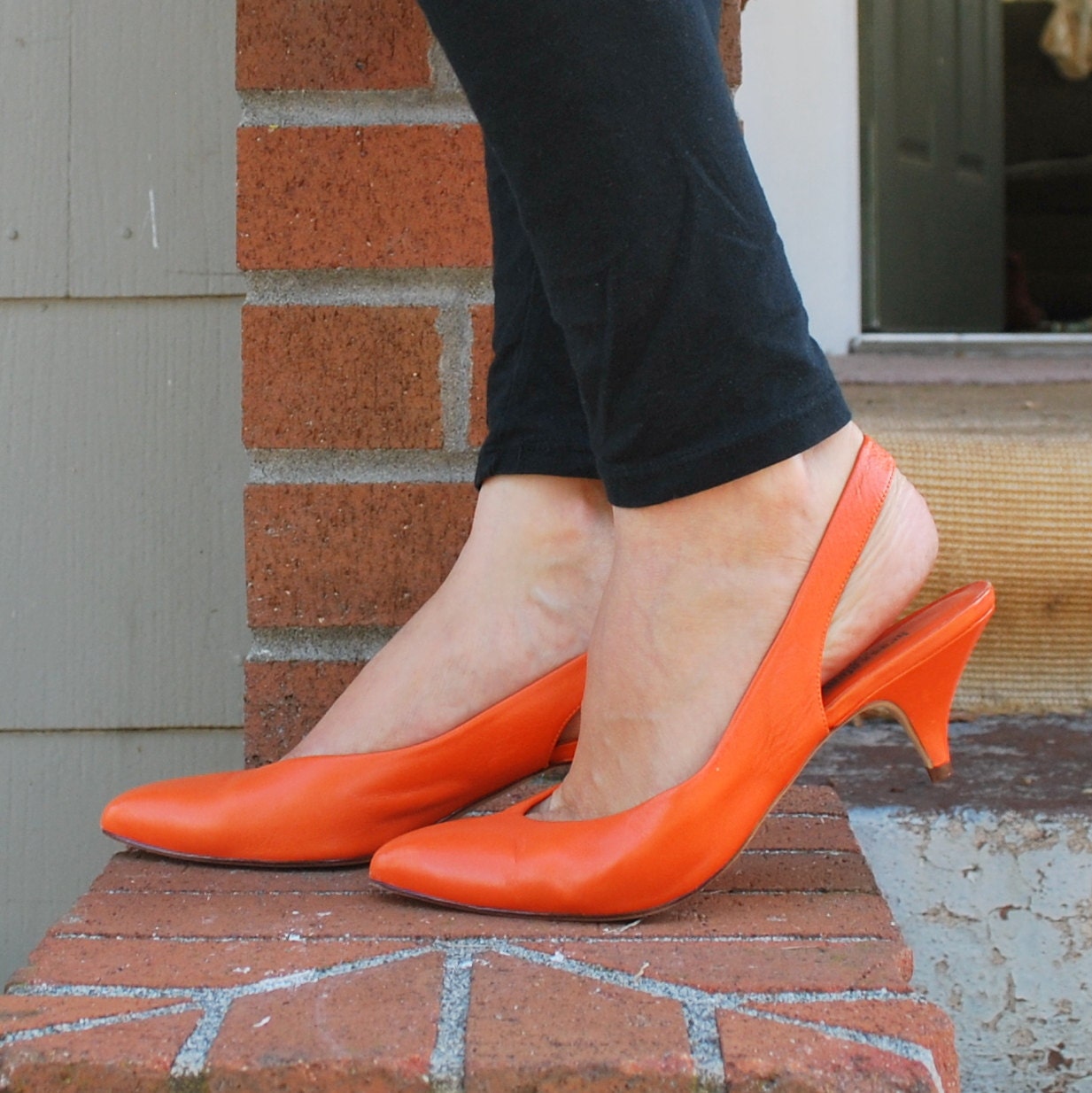 Vintage 80's Nordstrom Brass Plum Orange Leather Slingback Heels