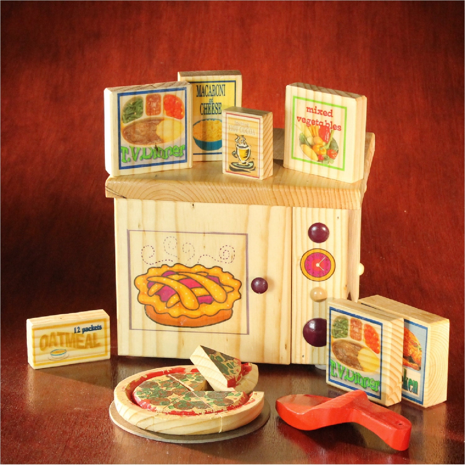 Play Food and Microwave Gift Set - Wood 15 piece play food and microwave