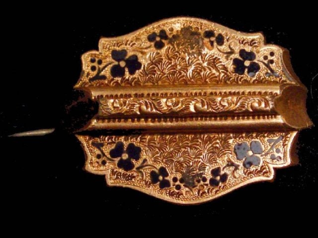 ANtique Chatelaine hook brooch watch clip 1880's Victorian GOLD ENAMEL 9kt gold layered