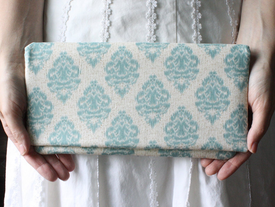 Blue Mint and Beige Ikat Print Clutch Tribal Print Purse