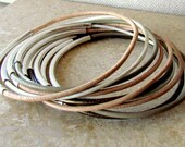 ALEXANDRA MIX 10 Neutral Leather Bangle Bracelets,Silver-Gold Bead Set Stack Layer,Neutral Fall Fashion Autumn Leather Bracelet PapillonDaze