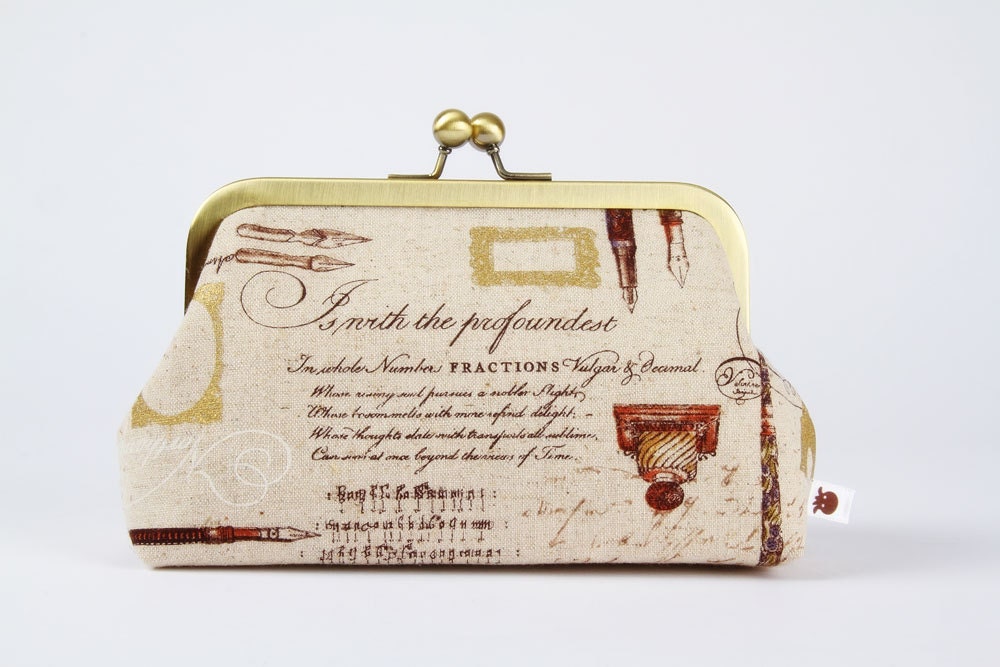Bag pouch - Handwriting - metal frame clutch bag