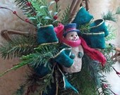 Winter Country Snowman Star 12X16 Wreath Green Red White 93 A