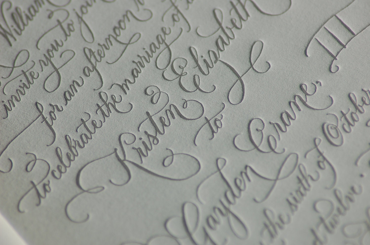 Custom Calligraphy Letterpress Wedding Invitations  DEPOSIT