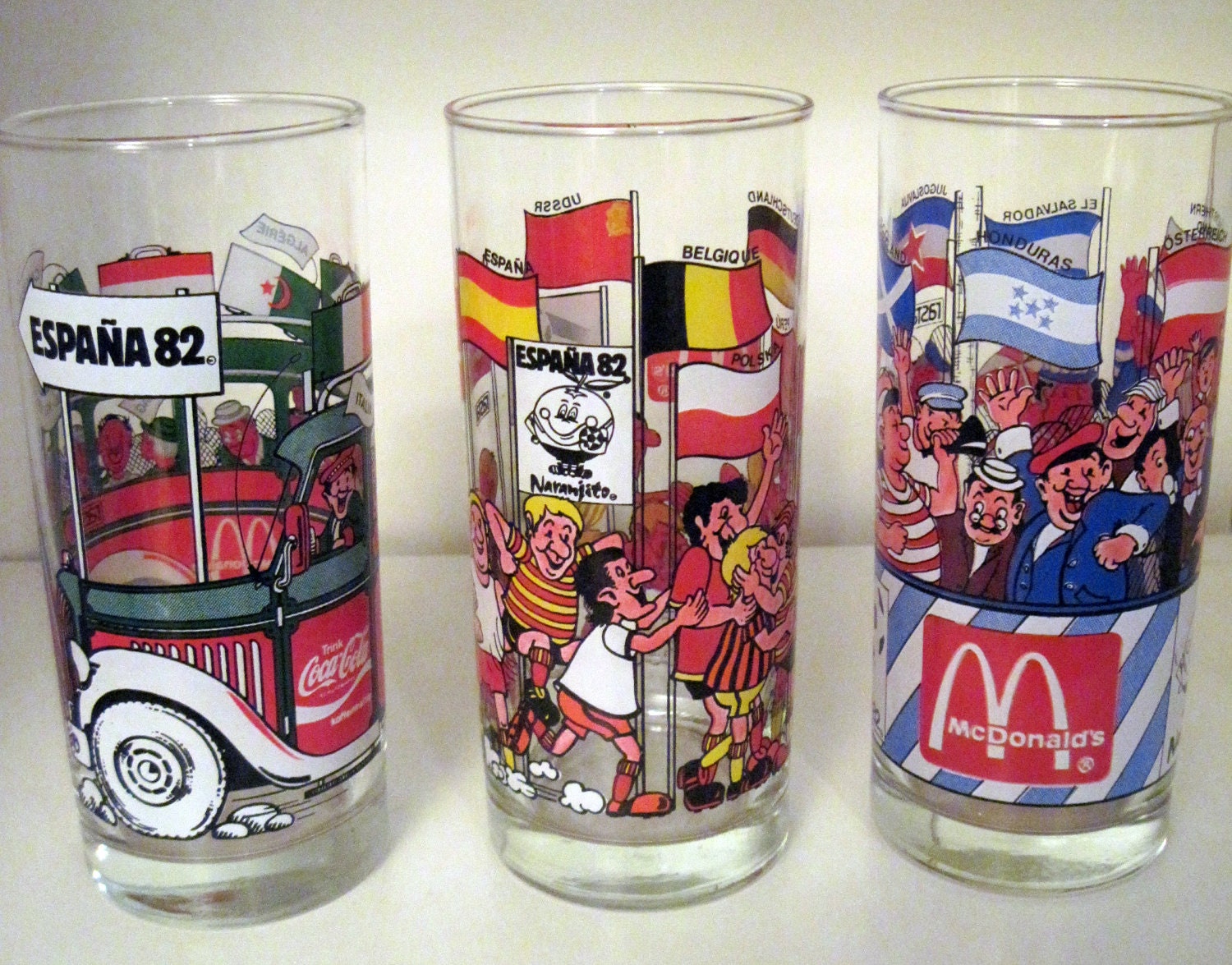1982 FIFA World Cup / Espana 82 Soccer / Futbol Souvenir Glasses - Set of 3