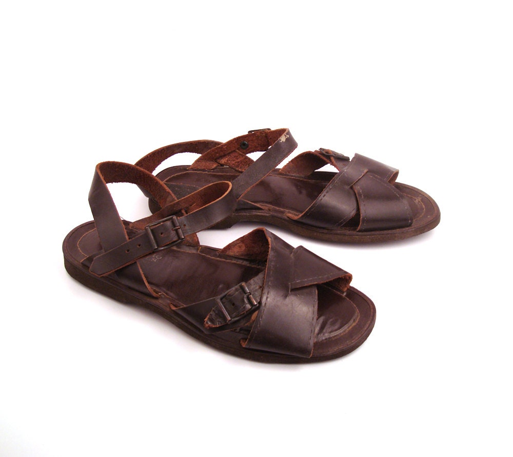 Mens Huarache Sandals Vintage 1970s Del Cino Brown Leather Men's Size