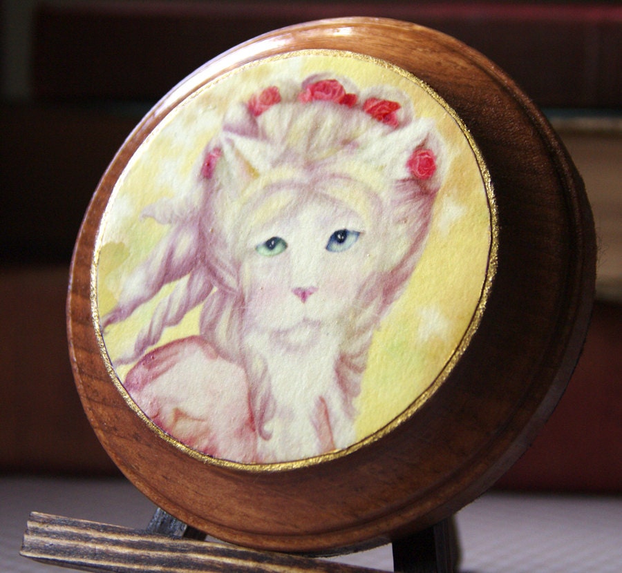 White Cat Wearing Regency Dress, Wooden Plaque, Wall Hanging, Home Decor