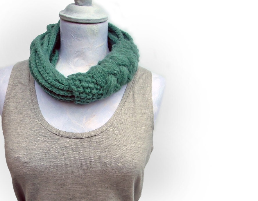 Wool neckwarmer, knitted and crocheted ultramarine green wool cowl, cable knit cowl, winter accessories. Choose your color