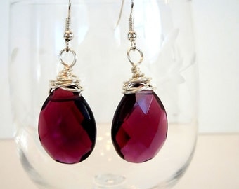 Wire Wrapped Earrings by Debbie Renee, Purple Stone Drops Wrapped In Silver
